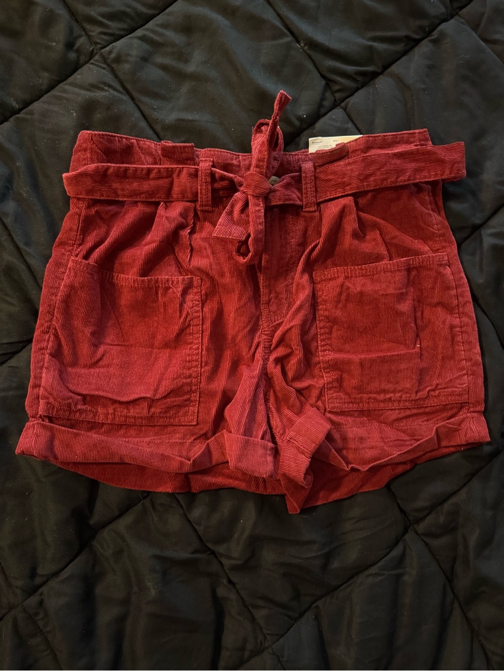 {SO} High-Waist Paperbag Corduroy Mom Shorts Tie Waist - Burgundy Crimson